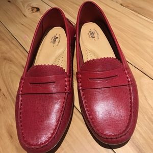 Red classic loafers.
